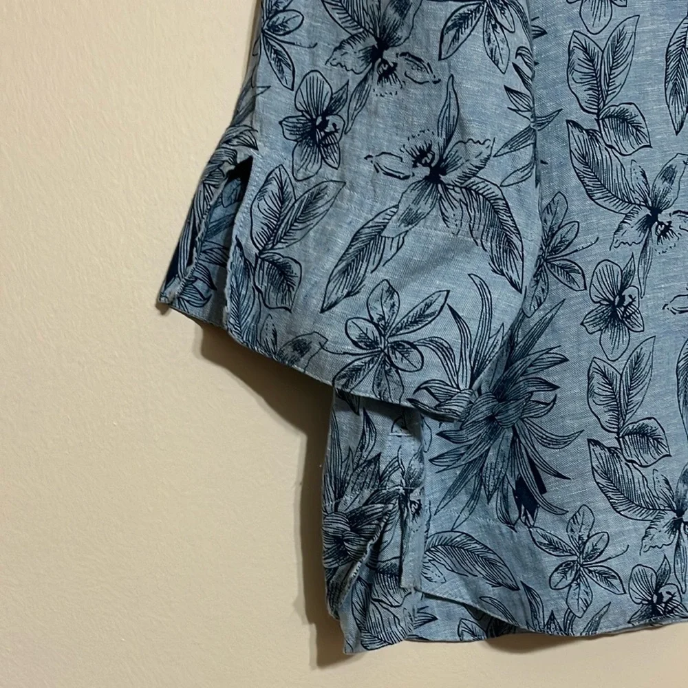 J. Jill Love Linen Palm Print V Neck Top SP - Picture 5 of 9